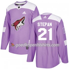 Arizona Coyotes Derek Stepan 21 Adidas 2017-2018 Purper Fights Cancer Practice Authentic Shirt - Mannen